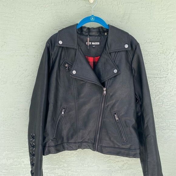 Steve Madden Women's XL Black Faux Leather Motorcycle Jacket - Picture 1 of 10